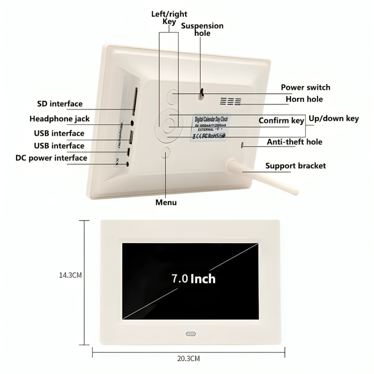 Digital Calendar Clock - 7 inch